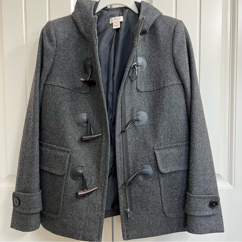JCrew Hooded Wool Blend Pea Coat in Gray, Size 0P - Picture 7 of 10